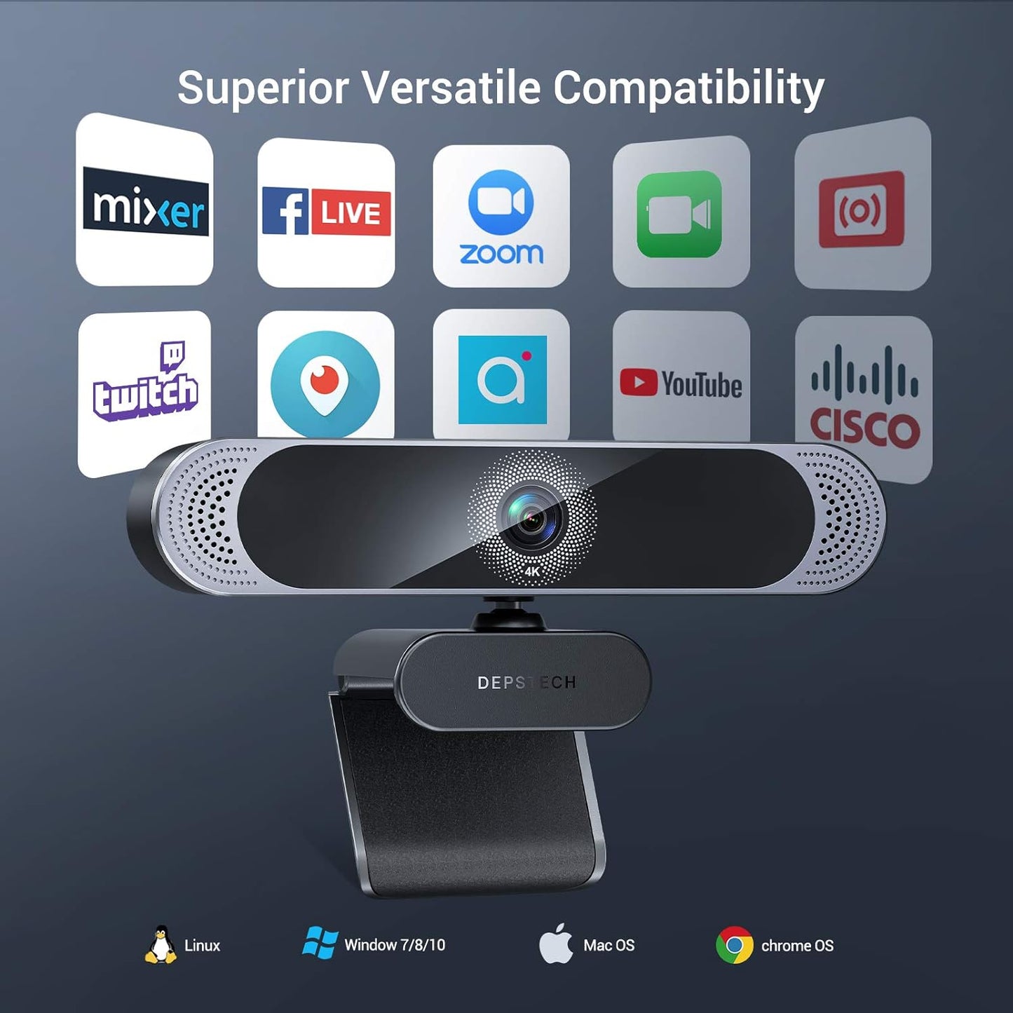 4K Webcam, DW49 HD 8MP Sony Sensor Autofocus Webcam with Microphone, Privacy Cover and Tripod, Plug and Play USB Computer Web Camera for Pro Streaming/Online Teaching/Video Calling/Zoom/Skype