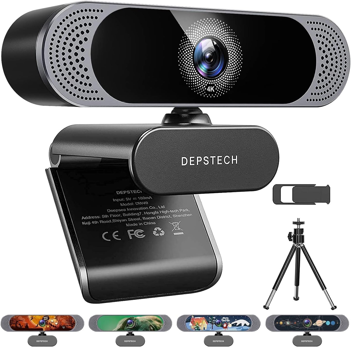 4K Webcam, DW49 HD 8MP Sony Sensor Autofocus Webcam with Microphone, Privacy Cover and Tripod, Plug and Play USB Computer Web Camera for Pro Streaming/Online Teaching/Video Calling/Zoom/Skype