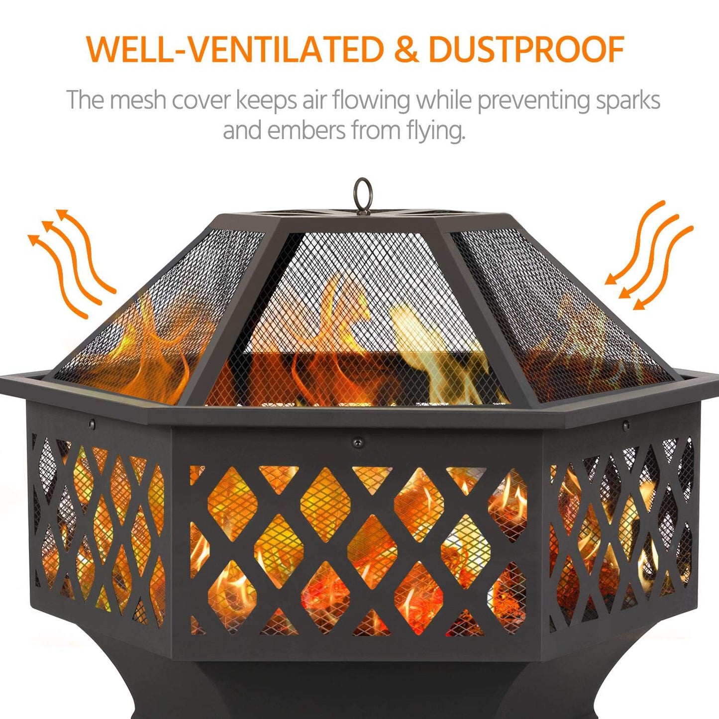Yaheetech Hexagon Fire Pit Fireplace Portable Firepit Iron Brazier Wood Burning Coal Pit Hex Shaped Fire Bowl Stove with Spark Screen Cover for Outdoor Outside Camping Patio Garden Backyard 24in Black