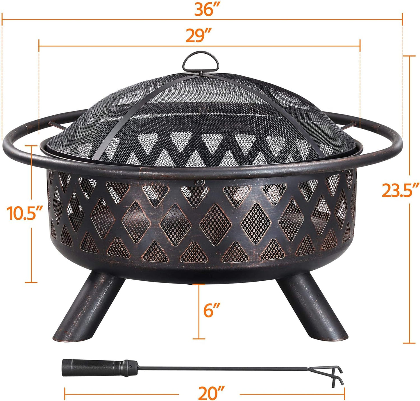 Yaheetech Fire Pit 36in Outdoor Wood Burning Fire Pits Wood Large Fire Bowl for Outside BBQ Bonfire Patio with Mesh Spark Screen, Poker and Rain Cover