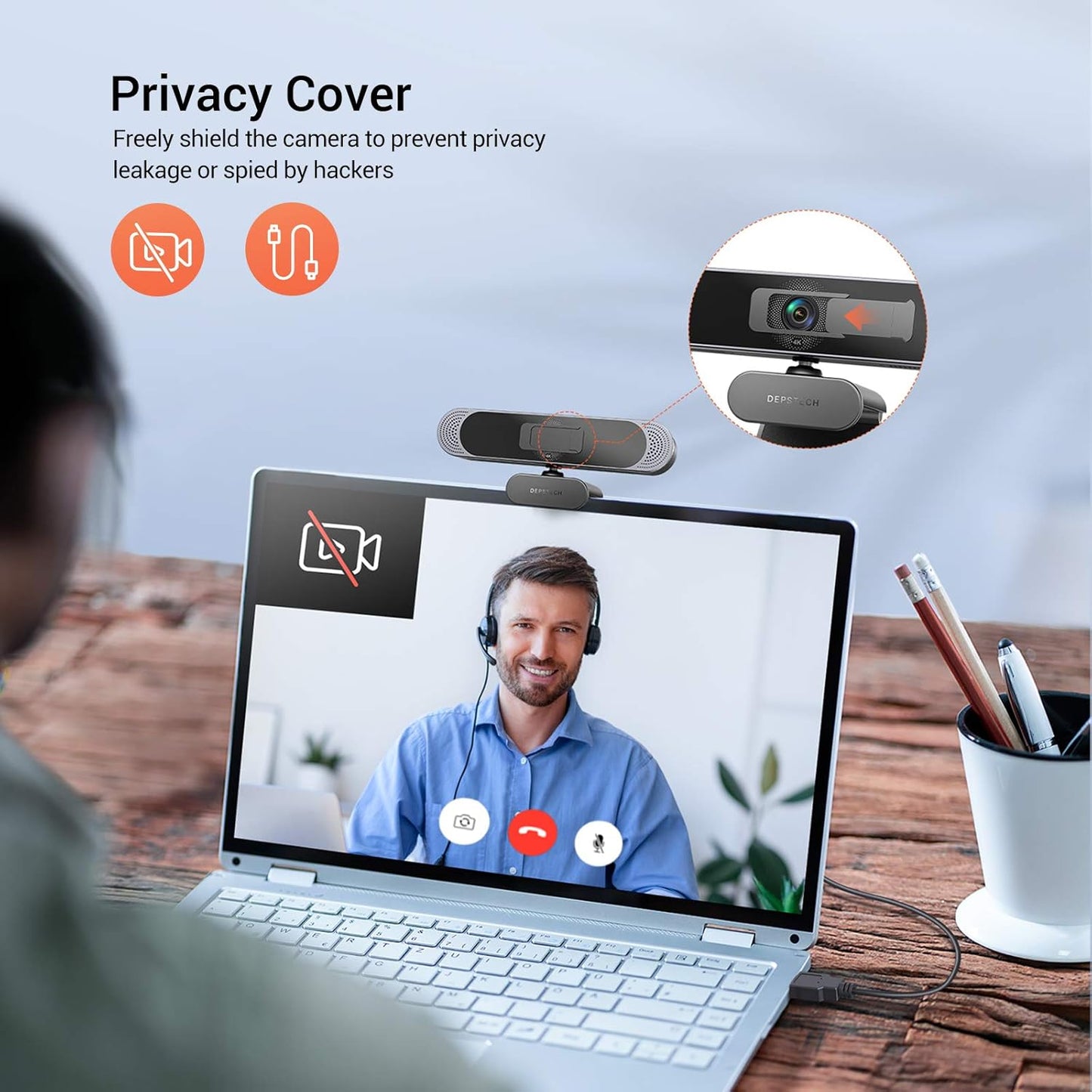 4K Webcam, DW49 HD 8MP Sony Sensor Autofocus Webcam with Microphone, Privacy Cover and Tripod, Plug and Play USB Computer Web Camera for Pro Streaming/Online Teaching/Video Calling/Zoom/Skype