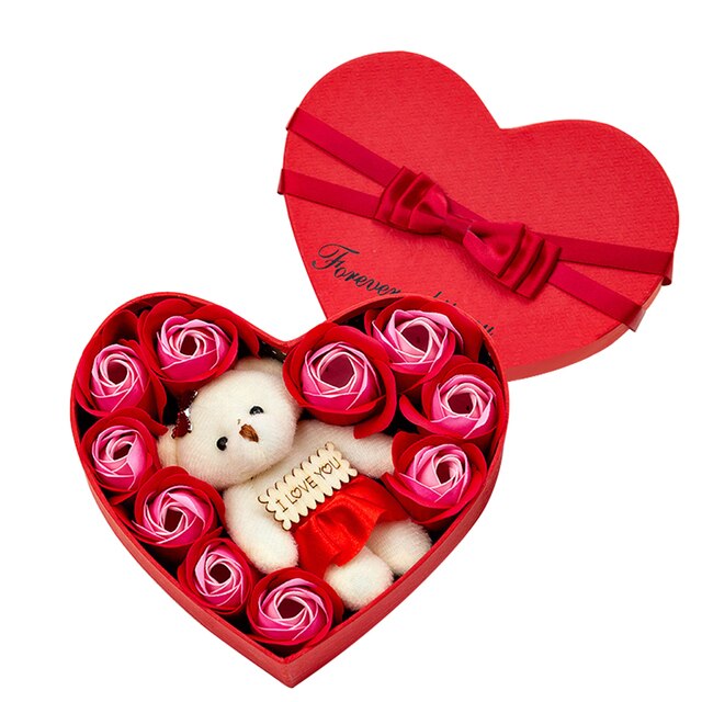 10 Heart-shape Soap Flower Gift Box Scented Rose Petals
