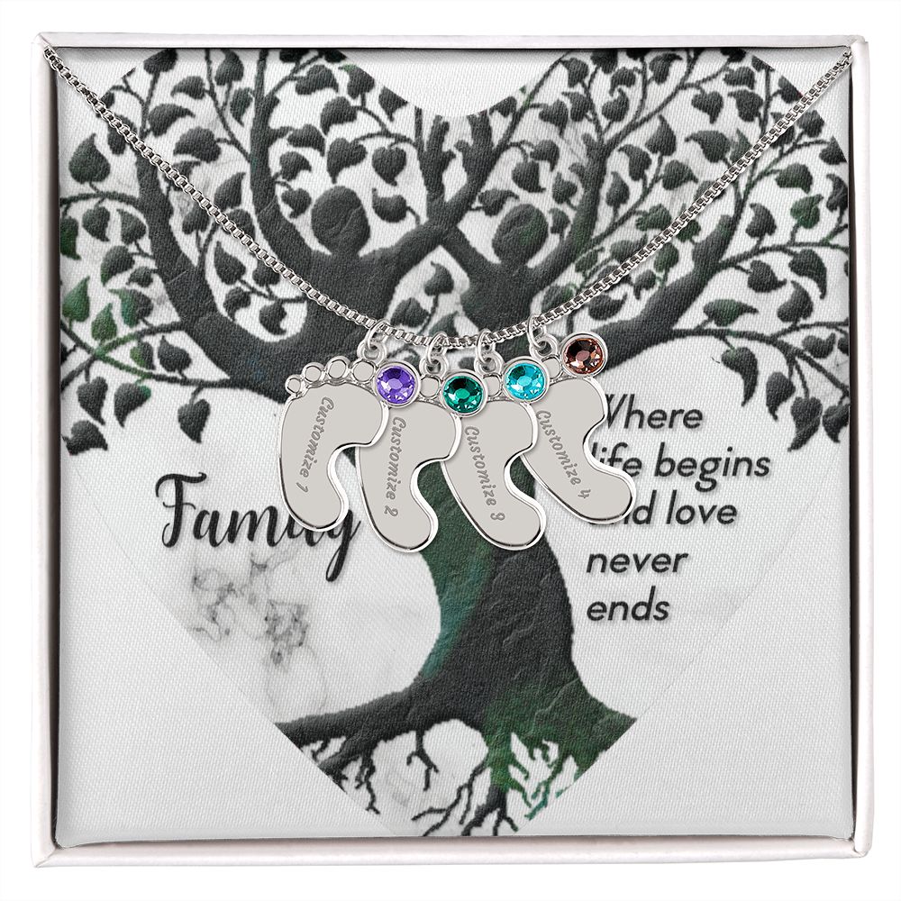 Engraved Baby Feet Necklace wt Birthstone