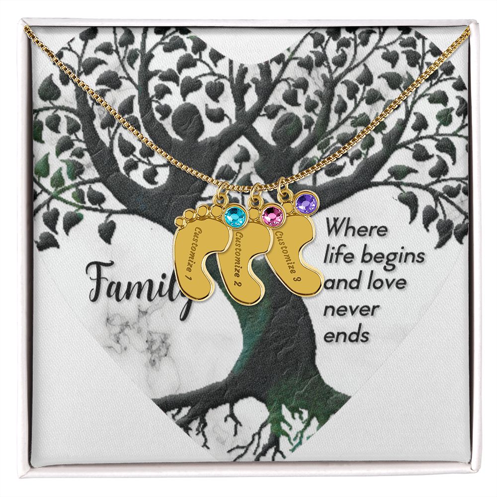Engraved Baby Feet Necklace wt Birthstone