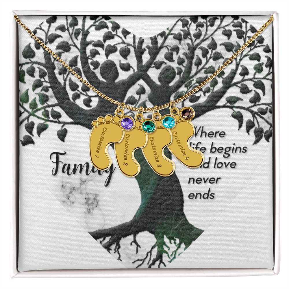 Engraved Baby Feet Necklace wt Birthstone