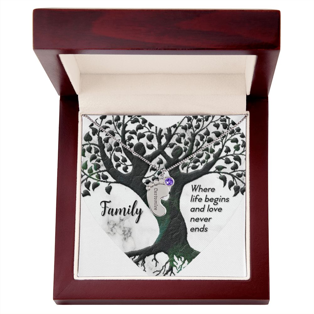 Engraved Baby Feet Necklace wt Birthstone