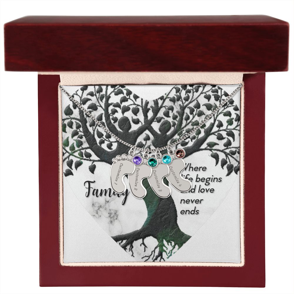 Engraved Baby Feet Necklace wt Birthstone