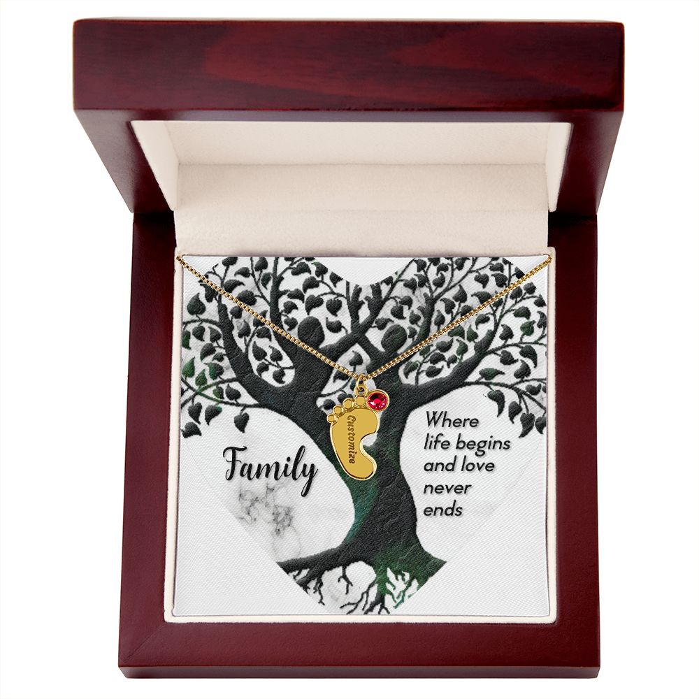 Engraved Baby Feet Necklace wt Birthstone