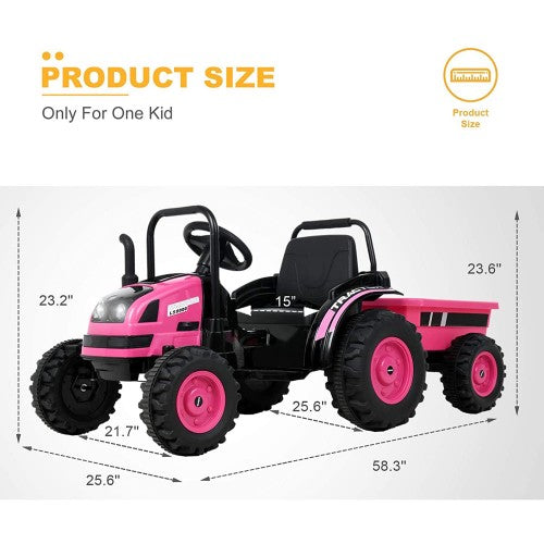 2026 6v Tractor Powered Ride-On Car Remote Control with Detachable Wagon