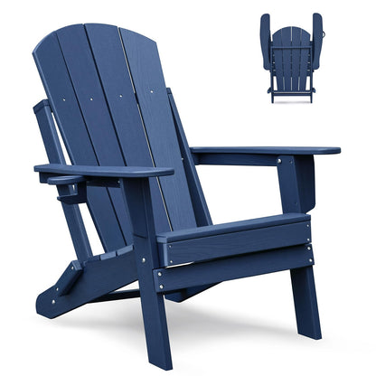 Skypatio 3 Pieces Folding Adirondack Chairs Set, Weather Resistant Adirondack Chairs Set of 2 with Cup Holder and 1 Side Table, 380 lb Weight Capacity Portable Patio Fire Pit Chairs (Gray)