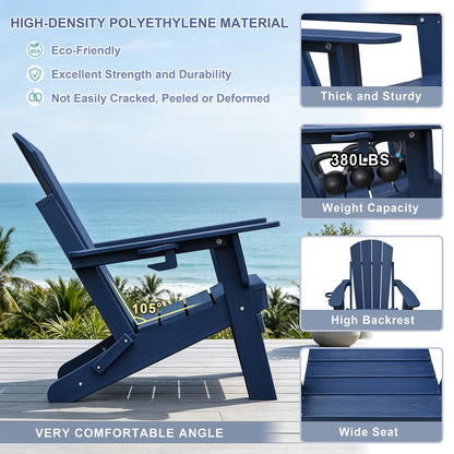 Skypatio 3 Pieces Folding Adirondack Chairs Set, Weather Resistant Adirondack Chairs Set of 2 with Cup Holder and 1 Side Table, 380 lb Weight Capacity Portable Patio Fire Pit Chairs (Gray)