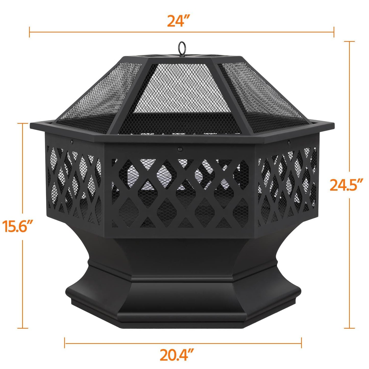Yaheetech Hexagon Fire Pit Fireplace Portable Firepit Iron Brazier Wood Burning Coal Pit Hex Shaped Fire Bowl Stove with Spark Screen Cover for Outdoor Outside Camping Patio Garden Backyard 24in Black