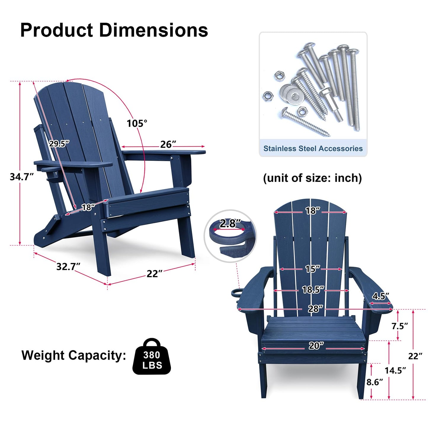 Skypatio 3 Pieces Folding Adirondack Chairs Set, Weather Resistant Adirondack Chairs Set of 2 with Cup Holder and 1 Side Table, 380 lb Weight Capacity Portable Patio Fire Pit Chairs (Gray)