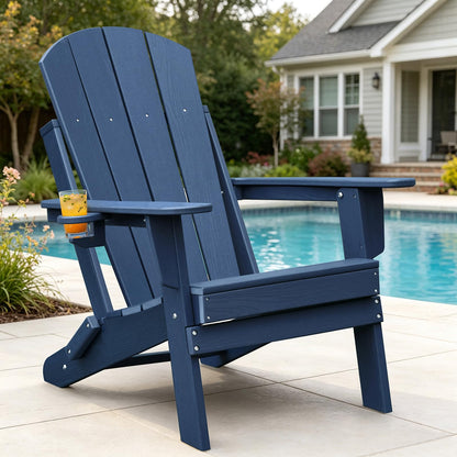 Skypatio 3 Pieces Folding Adirondack Chairs Set, Weather Resistant Adirondack Chairs Set of 2 with Cup Holder and 1 Side Table, 380 lb Weight Capacity Portable Patio Fire Pit Chairs (Gray)