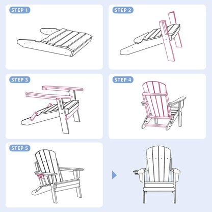 Skypatio 3 Pieces Folding Adirondack Chairs Set, Weather Resistant Adirondack Chairs Set of 2 with Cup Holder and 1 Side Table, 380 lb Weight Capacity Portable Patio Fire Pit Chairs (Gray)