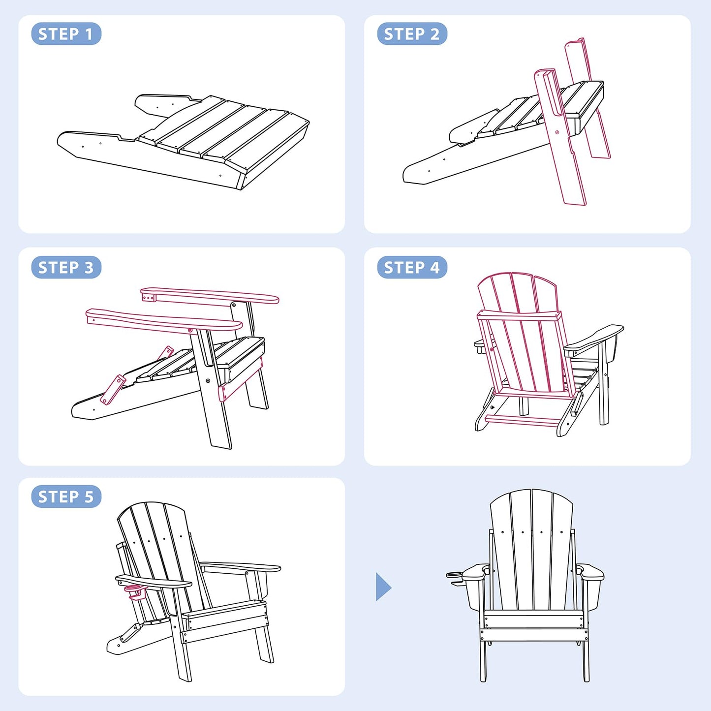 Skypatio 3 Pieces Folding Adirondack Chairs Set, Weather Resistant Adirondack Chairs Set of 2 with Cup Holder and 1 Side Table, 380 lb Weight Capacity Portable Patio Fire Pit Chairs (Gray)
