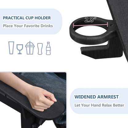 Skypatio 3 Pieces Folding Adirondack Chairs Set, Weather Resistant Adirondack Chairs Set of 2 with Cup Holder and 1 Side Table, 380 lb Weight Capacity Portable Patio Fire Pit Chairs (Gray)
