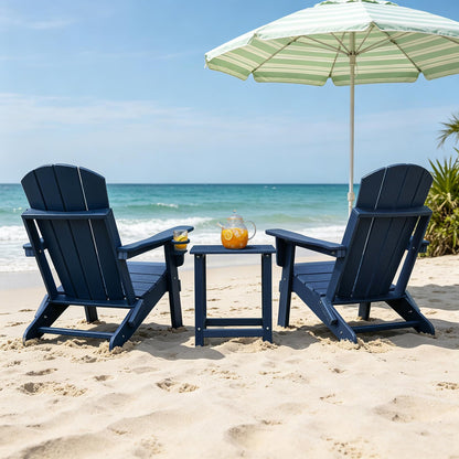 Skypatio 3 Pieces Folding Adirondack Chairs Set, Weather Resistant Adirondack Chairs Set of 2 with Cup Holder and 1 Side Table, 380 lb Weight Capacity Portable Patio Fire Pit Chairs (Gray)