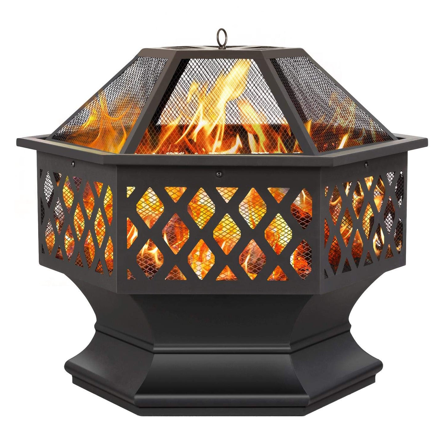 Yaheetech Hexagon Fire Pit Fireplace Portable Firepit Iron Brazier Wood Burning Coal Pit Hex Shaped Fire Bowl Stove with Spark Screen Cover for Outdoor Outside Camping Patio Garden Backyard 24in Black