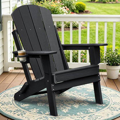 Skypatio 3 Pieces Folding Adirondack Chairs Set, Weather Resistant Adirondack Chairs Set of 2 with Cup Holder and 1 Side Table, 380 lb Weight Capacity Portable Patio Fire Pit Chairs (Gray)