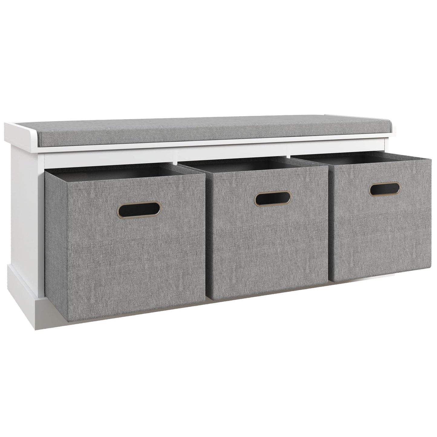 HOMCOM Shoe Bench with Seat Cushion 3 Foldable Fabric Drawers Washed Grey | Entryway Bench, Hallway, Living Room
