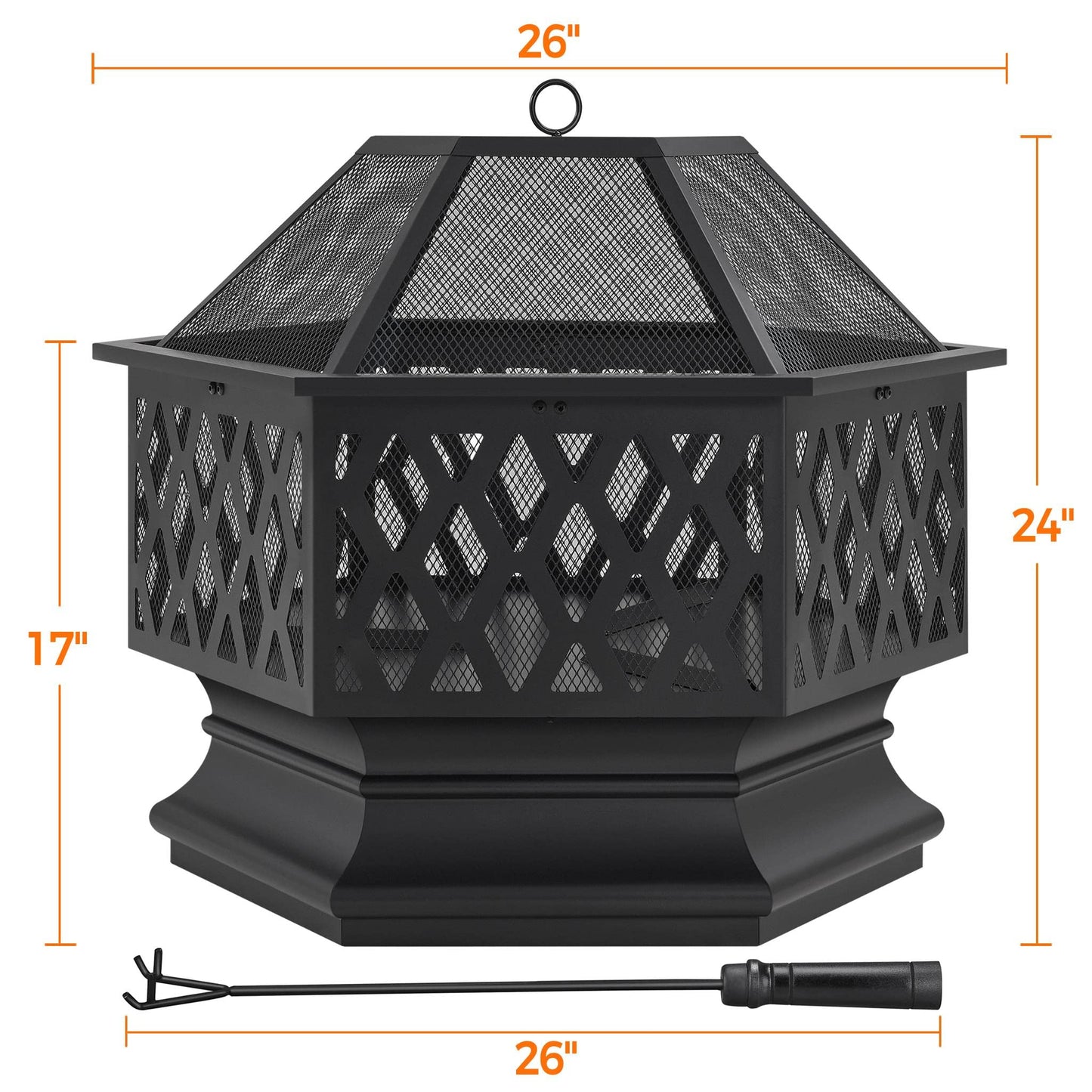 Yaheetech Hexagon Fire Pit Fireplace Portable Firepit Iron Brazier Wood Burning Coal Pit Hex Shaped Fire Bowl Stove with Spark Screen Cover for Outdoor Outside Camping Patio Garden Backyard 24in Black