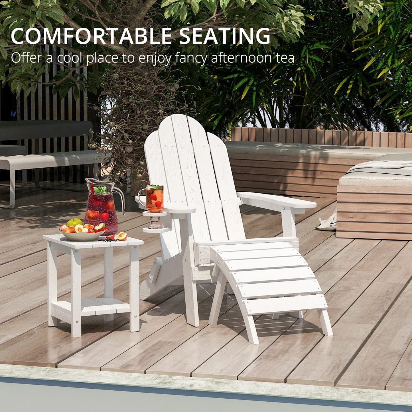 LUE BONA Folding Adirondack Chair Set of 4, Dark Gray HDPS Fire Pit Patio Chairs Weather Resistant, Modern Plastic Outdoor Chairs with Cup Holder | All-weather-resistant, ergonomic curved design, all-day comfortable sitting, HDPS Distinct texture & vibran