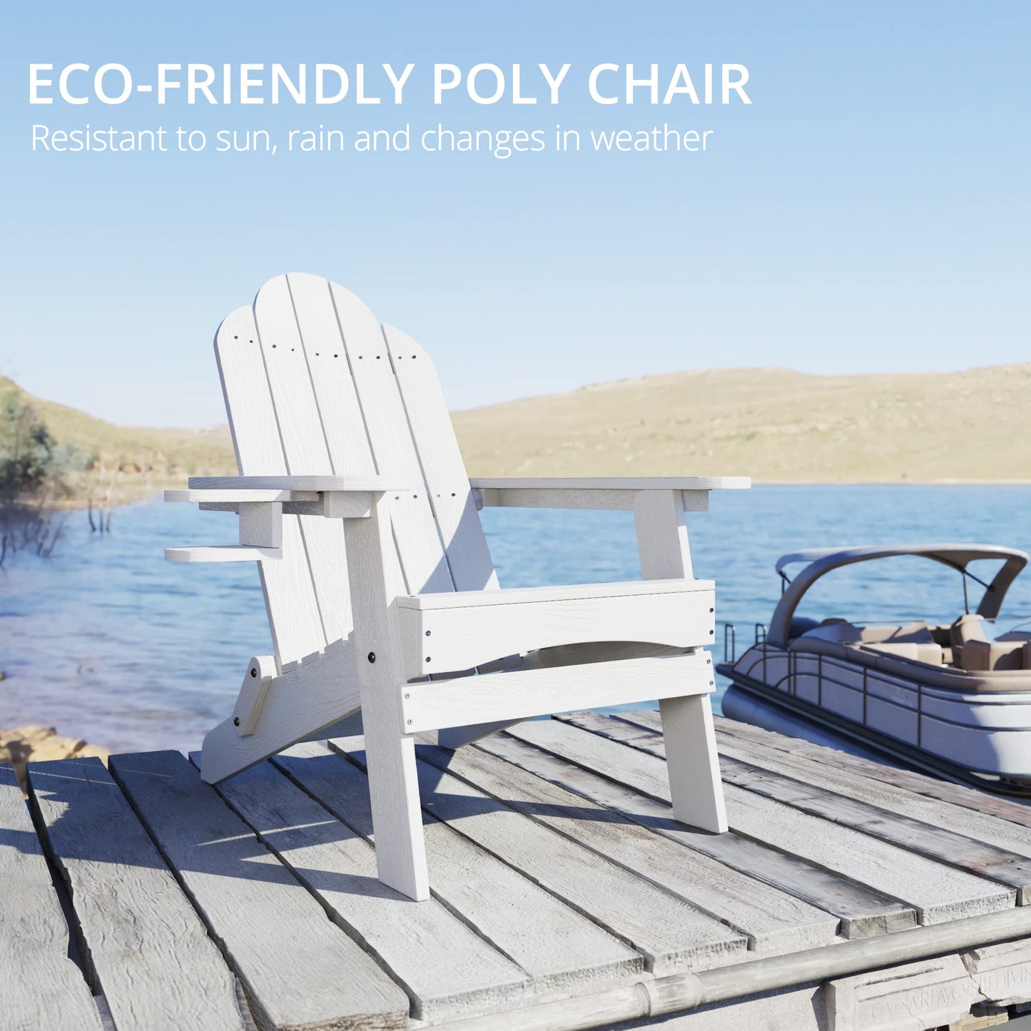 LUE BONA Folding Adirondack Chair Set of 4, Dark Gray HDPS Fire Pit Patio Chairs Weather Resistant, Modern Plastic Outdoor Chairs with Cup Holder | All-weather-resistant, ergonomic curved design, all-day comfortable sitting, HDPS Distinct texture & vibran