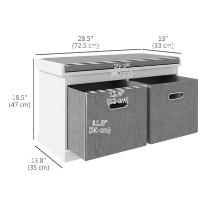 HOMCOM Shoe Bench with Seat Cushion 3 Foldable Fabric Drawers Washed Grey | Entryway Bench, Hallway, Living Room