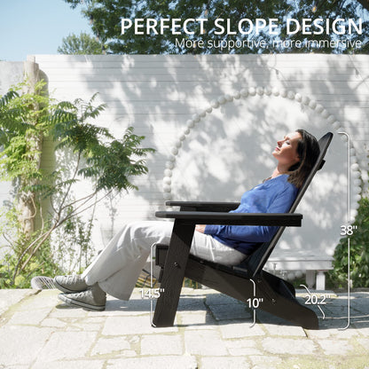 LUE BONA Folding Adirondack Chair Set of 4, Dark Gray HDPS Fire Pit Patio Chairs Weather Resistant, Modern Plastic Outdoor Chairs with Cup Holder | All-weather-resistant, ergonomic curved design, all-day comfortable sitting, HDPS Distinct texture & vibran