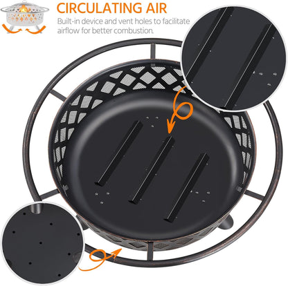 Yaheetech Fire Pit 36in Outdoor Wood Burning Fire Pits Wood Large Fire Bowl for Outside BBQ Bonfire Patio with Mesh Spark Screen, Poker and Rain Cover