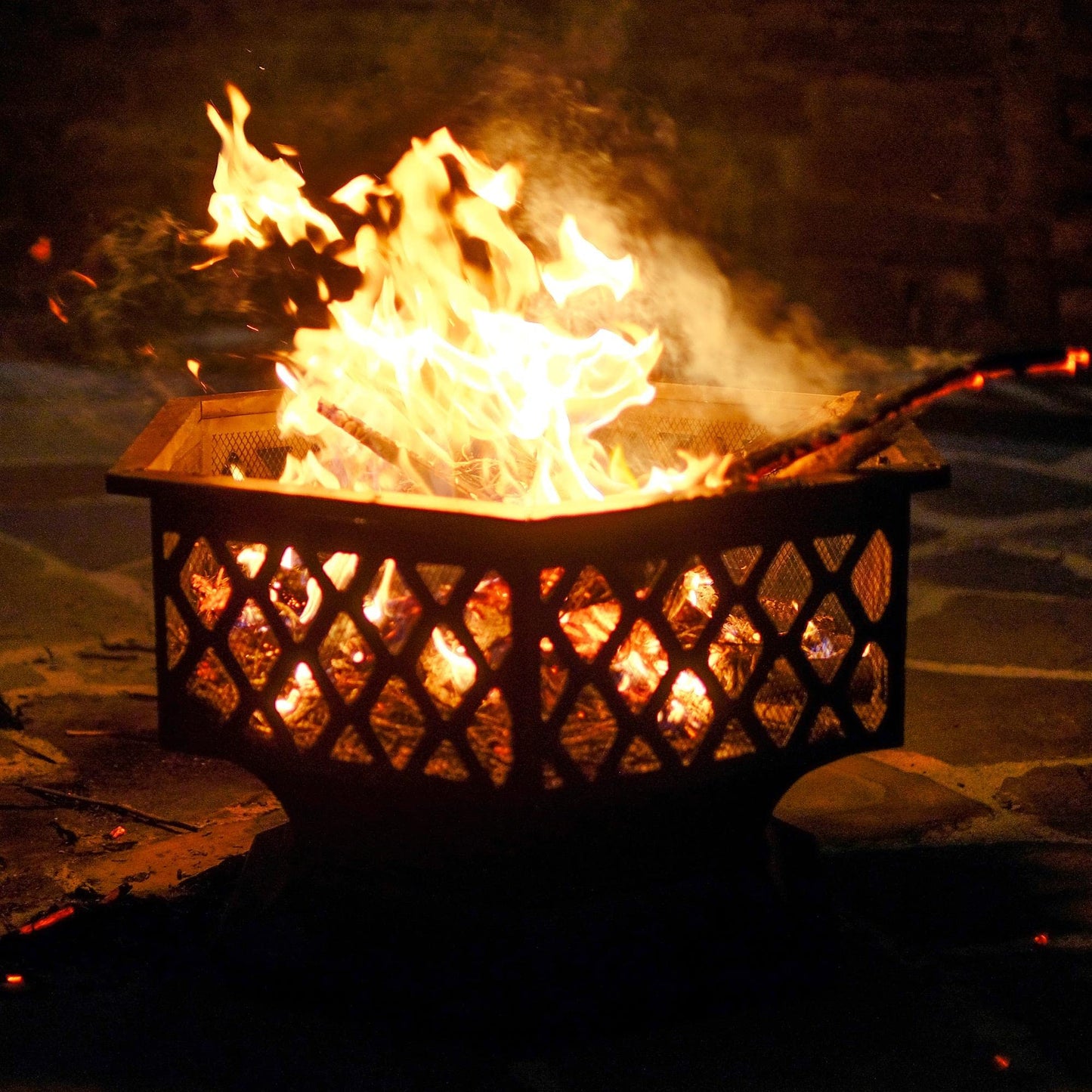 Yaheetech Hexagon Fire Pit Fireplace Portable Firepit Iron Brazier Wood Burning Coal Pit Hex Shaped Fire Bowl Stove with Spark Screen Cover for Outdoor Outside Camping Patio Garden Backyard 24in Black