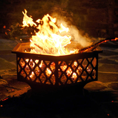Yaheetech Hexagon Fire Pit Fireplace Portable Firepit Iron Brazier Wood Burning Coal Pit Hex Shaped Fire Bowl Stove with Spark Screen Cover for Outdoor Outside Camping Patio Garden Backyard 24in Black