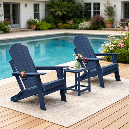 Skypatio 3 Pieces Folding Adirondack Chairs Set, Weather Resistant Adirondack Chairs Set of 2 with Cup Holder and 1 Side Table, 380 lb Weight Capacity Portable Patio Fire Pit Chairs (Gray)