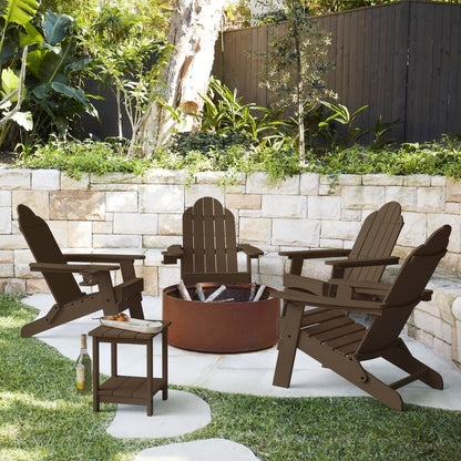 LUE BONA Folding Adirondack Chair Set of 4, Dark Gray HDPS Fire Pit Patio Chairs Weather Resistant, Modern Plastic Outdoor Chairs with Cup Holder | All-weather-resistant, ergonomic curved design, all-day comfortable sitting, HDPS Distinct texture & vibran