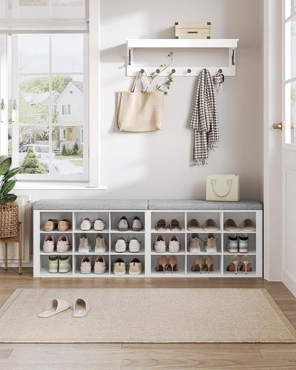 Hzuaneri Shoe Storage Bench with Cushion, Storage Bench with 18 Cubbies | 9.5" Widened Organizer Cabinet, Bench with Storage, Long Cubby Rack for Living Room, Bedroom, Entryway, White SB25703GY