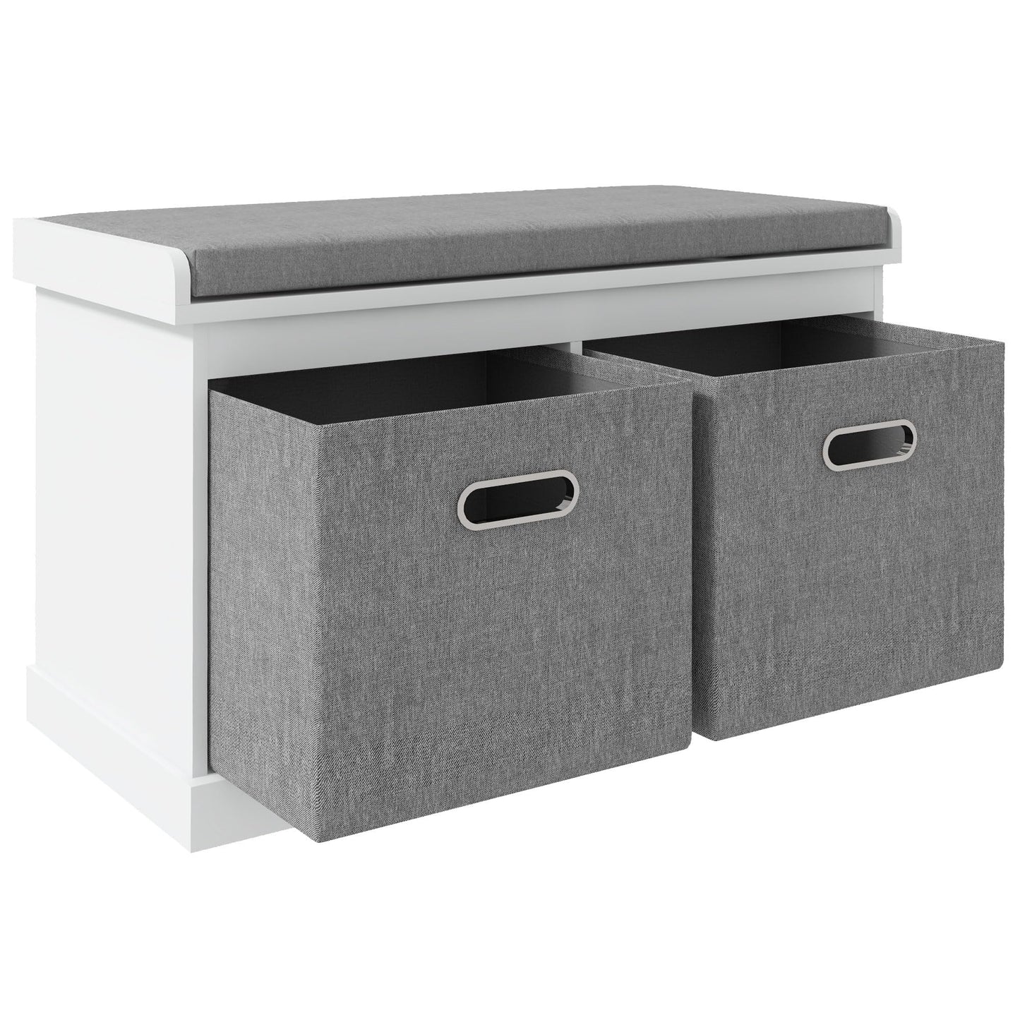 HOMCOM Shoe Bench with Seat Cushion 3 Foldable Fabric Drawers Washed Grey | Entryway Bench, Hallway, Living Room