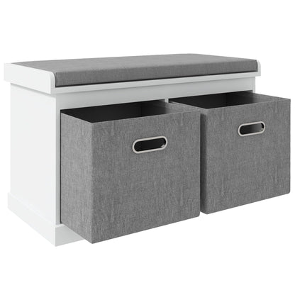 HOMCOM Shoe Bench with Seat Cushion 3 Foldable Fabric Drawers Washed Grey | Entryway Bench, Hallway, Living Room
