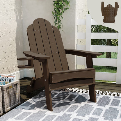 LUE BONA Folding Adirondack Chair Set of 4, Dark Gray HDPS Fire Pit Patio Chairs Weather Resistant, Modern Plastic Outdoor Chairs with Cup Holder | All-weather-resistant, ergonomic curved design, all-day comfortable sitting, HDPS Distinct texture & vibran