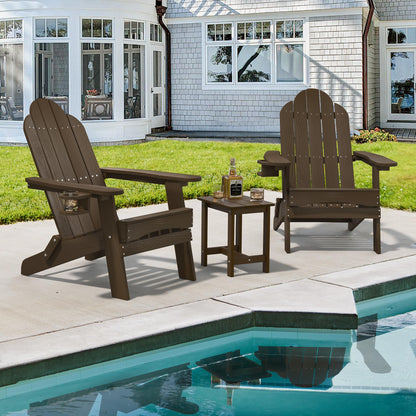 LUE BONA Folding Adirondack Chair Set of 4, Dark Gray HDPS Fire Pit Patio Chairs Weather Resistant, Modern Plastic Outdoor Chairs with Cup Holder | All-weather-resistant, ergonomic curved design, all-day comfortable sitting, HDPS Distinct texture & vibran