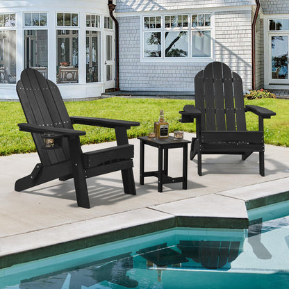 LUE BONA Folding Adirondack Chair Set of 4, Dark Gray HDPS Fire Pit Patio Chairs Weather Resistant, Modern Plastic Outdoor Chairs with Cup Holder | All-weather-resistant, ergonomic curved design, all-day comfortable sitting, HDPS Distinct texture & vibran