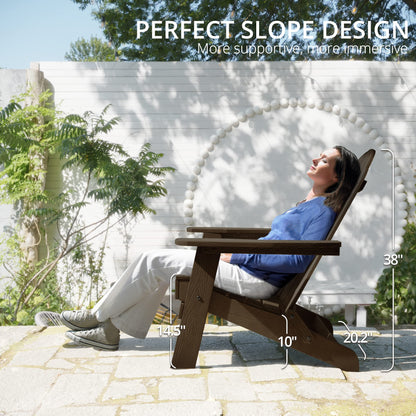 LUE BONA Folding Adirondack Chair Set of 4, Dark Gray HDPS Fire Pit Patio Chairs Weather Resistant, Modern Plastic Outdoor Chairs with Cup Holder | All-weather-resistant, ergonomic curved design, all-day comfortable sitting, HDPS Distinct texture & vibran
