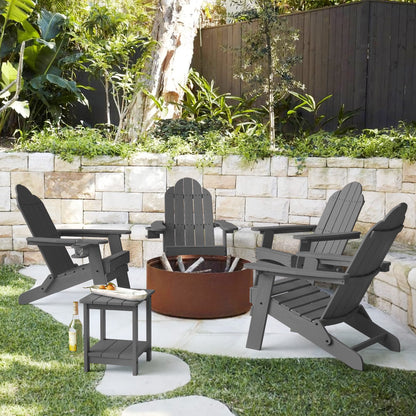 LUE BONA Folding Adirondack Chair Set of 4, Dark Gray HDPS Fire Pit Patio Chairs Weather Resistant, Modern Plastic Outdoor Chairs with Cup Holder | All-weather-resistant, ergonomic curved design, all-day comfortable sitting, HDPS Distinct texture & vibran