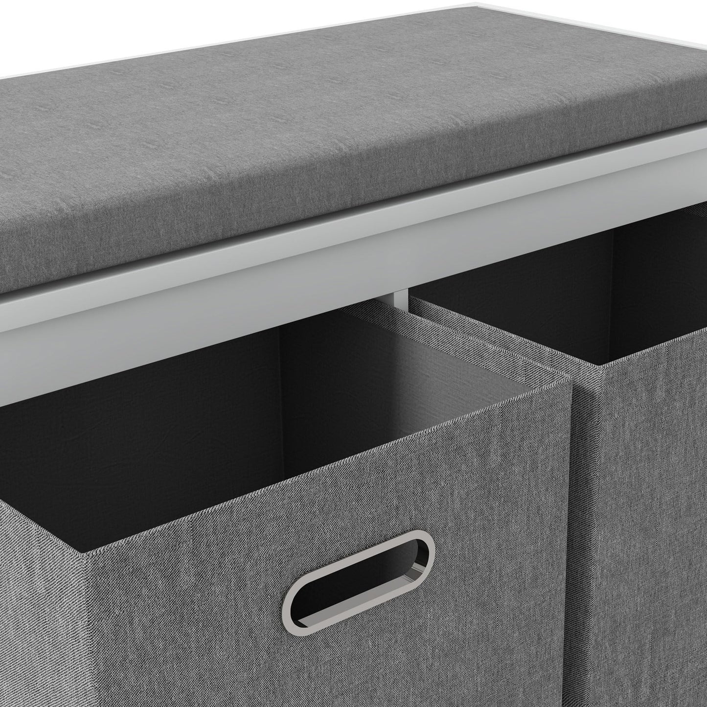 HOMCOM Shoe Bench with Seat Cushion 3 Foldable Fabric Drawers Washed Grey | Entryway Bench, Hallway, Living Room