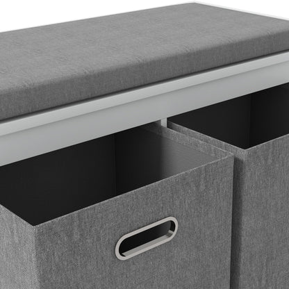 HOMCOM Shoe Bench with Seat Cushion 3 Foldable Fabric Drawers Washed Grey | Entryway Bench, Hallway, Living Room