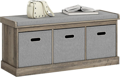 HOMCOM Shoe Bench with Seat Cushion 3 Foldable Fabric Drawers Washed Grey | Entryway Bench, Hallway, Living Room