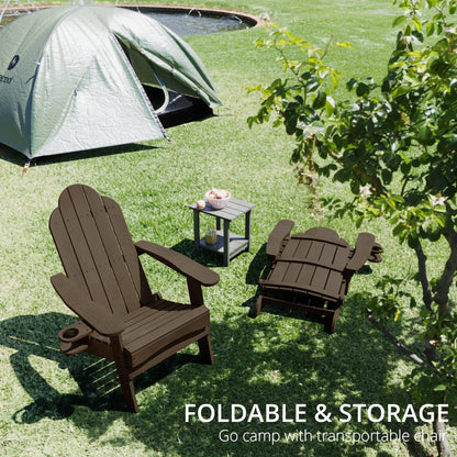 LUE BONA Folding Adirondack Chair Set of 4, Dark Gray HDPS Fire Pit Patio Chairs Weather Resistant, Modern Plastic Outdoor Chairs with Cup Holder | All-weather-resistant, ergonomic curved design, all-day comfortable sitting, HDPS Distinct texture & vibran