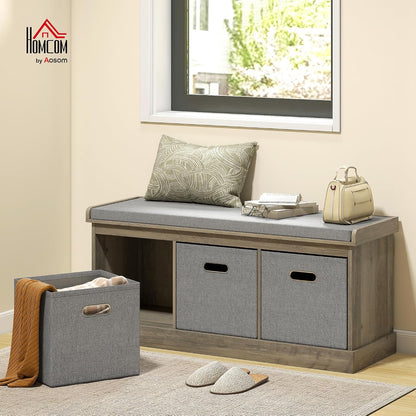 HOMCOM Shoe Bench with Seat Cushion 3 Foldable Fabric Drawers Washed Grey | Entryway Bench, Hallway, Living Room
