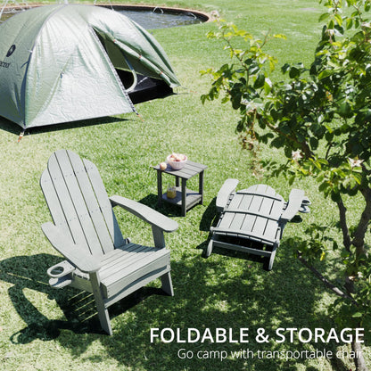 LUE BONA Folding Adirondack Chair Set of 4, Dark Gray HDPS Fire Pit Patio Chairs Weather Resistant, Modern Plastic Outdoor Chairs with Cup Holder | All-weather-resistant, ergonomic curved design, all-day comfortable sitting, HDPS Distinct texture & vibran