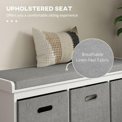 HOMCOM Shoe Bench with Seat Cushion 3 Foldable Fabric Drawers Washed Grey | Entryway Bench, Hallway, Living Room